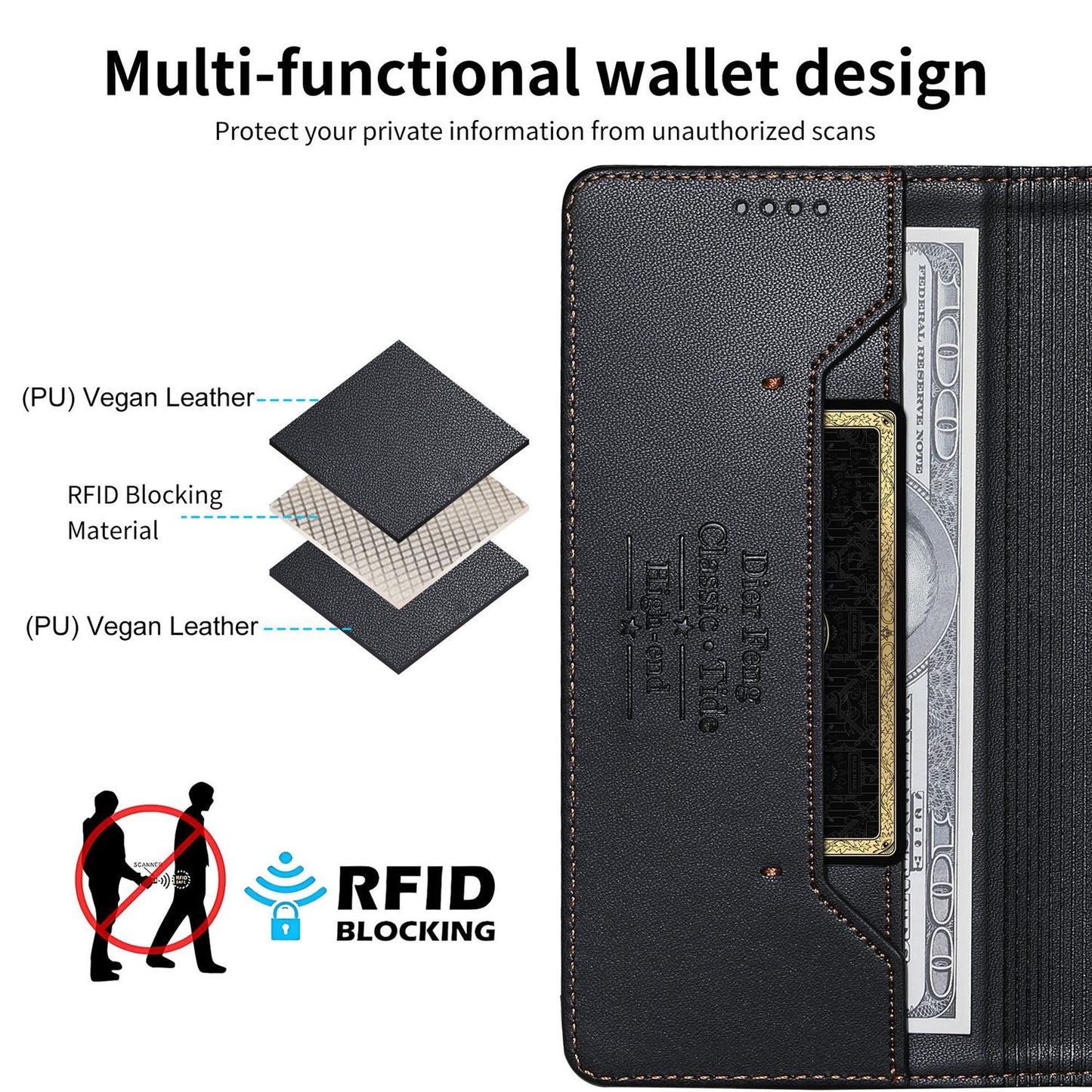 For Redmi K90 Pro Max / Poco F8 Ultra 5G Dierfeng Splicing Strong Magnetic RFID Vegan Leather Phone Case(Black)