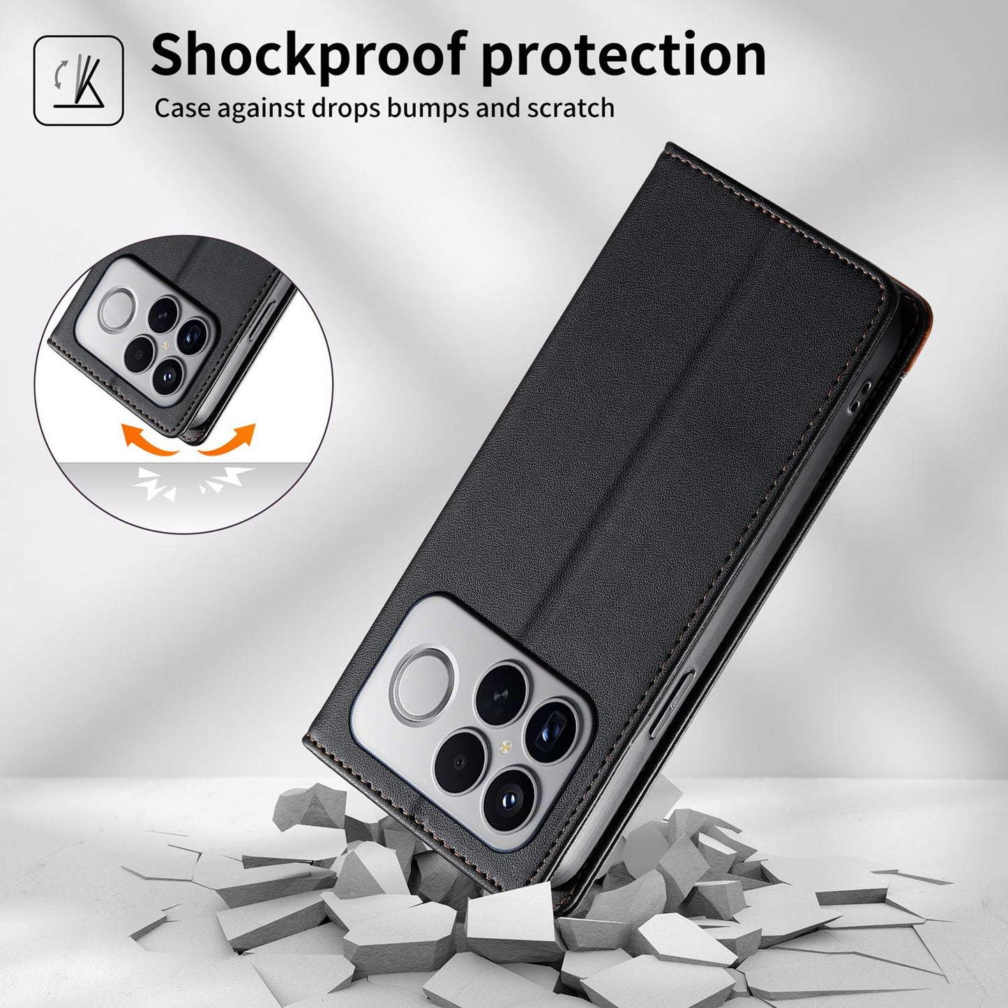 For Redmi K90 Pro Max / Poco F8 Ultra 5G Dierfeng Splicing Strong Magnetic RFID Vegan Leather Phone Case(Black)