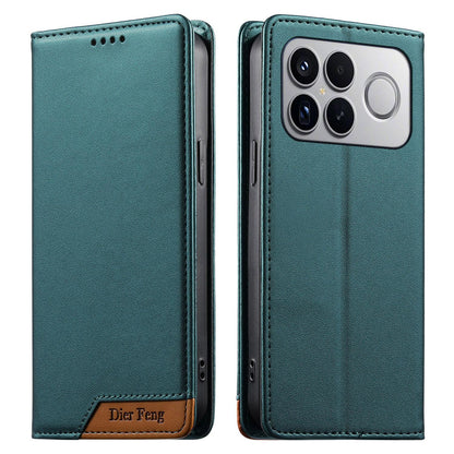 For Redmi K90 Pro Max / Poco F8 Ultra 5G Dierfeng Splicing Strong Magnetic RFID Vegan Leather Phone Case(Green)