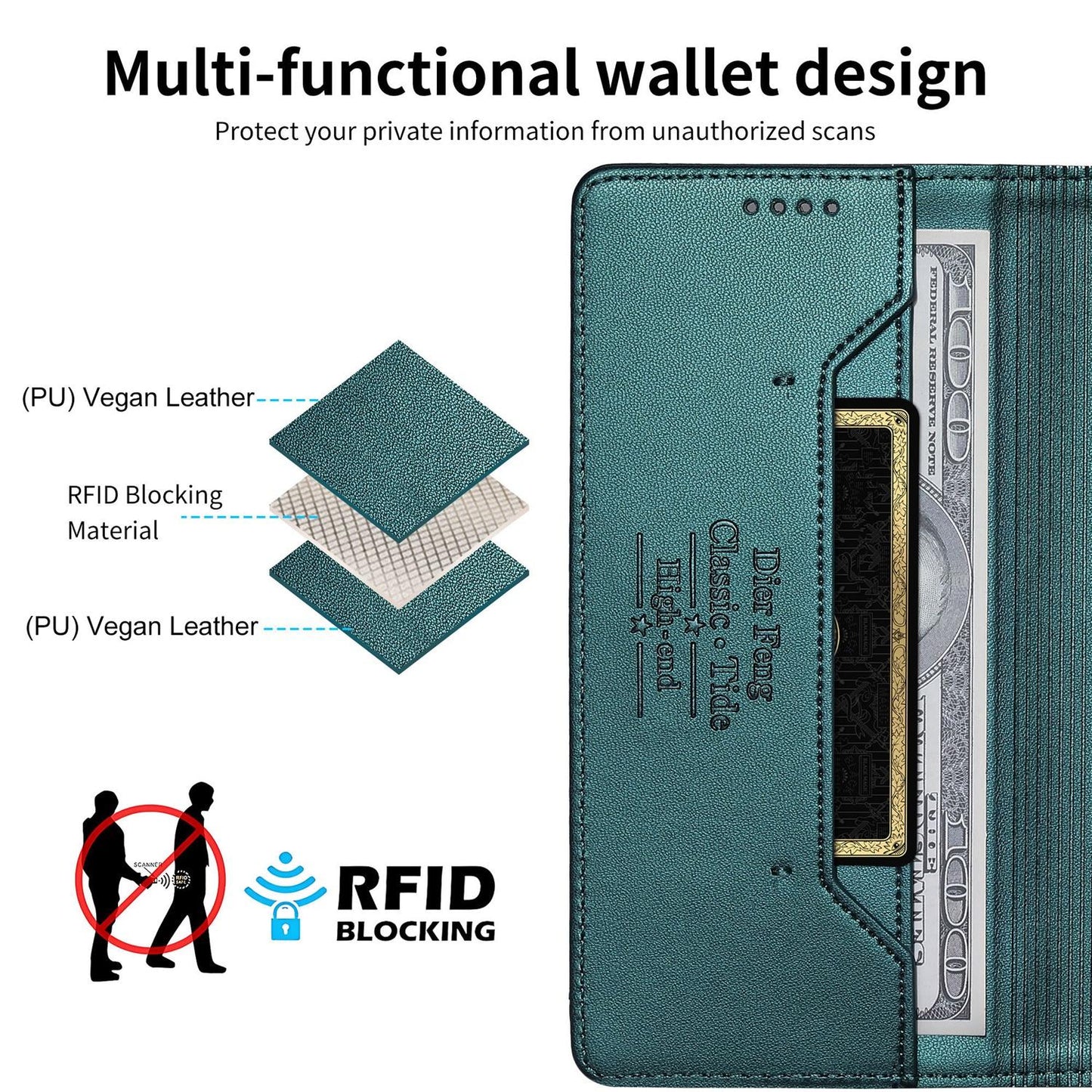 For Redmi K90 Pro Max / Poco F8 Ultra 5G Dierfeng Splicing Strong Magnetic RFID Vegan Leather Phone Case(Green)