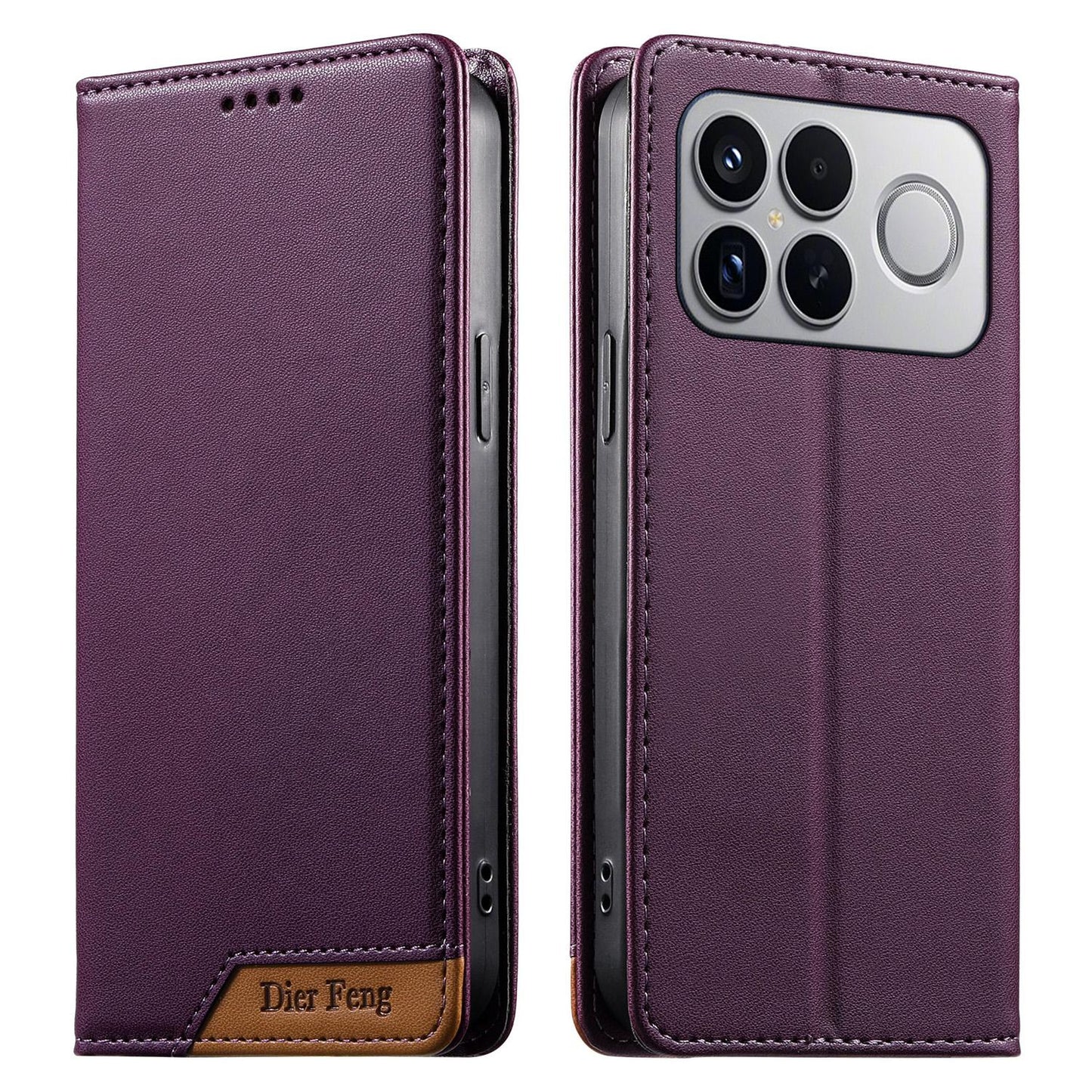 For Redmi K90 Pro Max / Poco F8 Ultra 5G Dierfeng Splicing Strong Magnetic RFID Vegan Leather Phone Case(Purple)