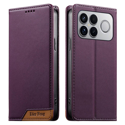 For Redmi K90 Pro Max / Poco F8 Ultra 5G Dierfeng Splicing Strong Magnetic RFID Vegan Leather Phone Case(Purple)
