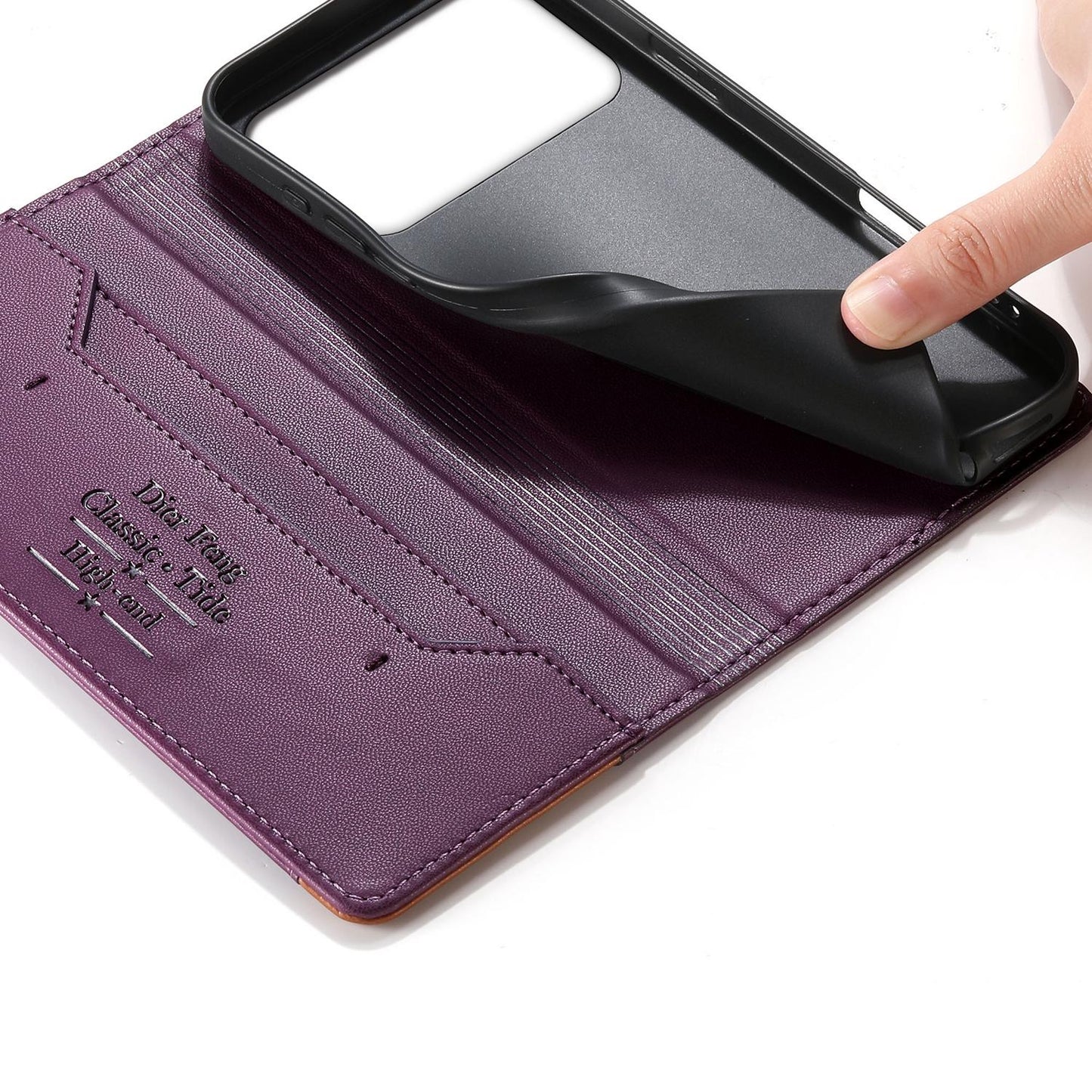 For Redmi K90 Pro Max / Poco F8 Ultra 5G Dierfeng Splicing Strong Magnetic RFID Vegan Leather Phone Case(Purple)