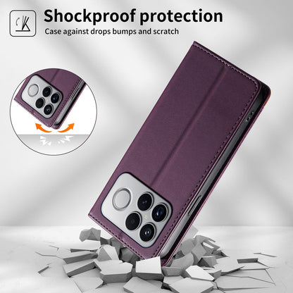 For Redmi K90 Pro Max / Poco F8 Ultra 5G Dierfeng Splicing Strong Magnetic RFID Vegan Leather Phone Case(Purple)