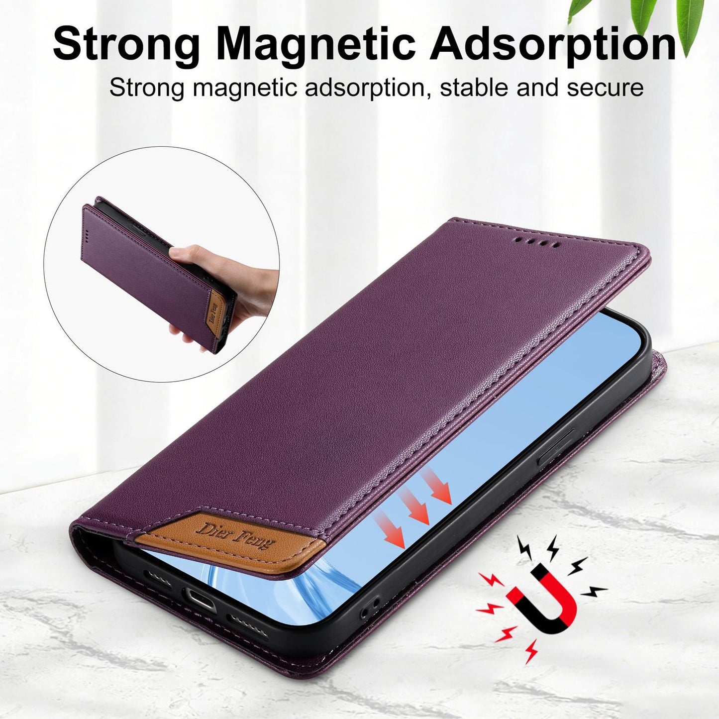 For Redmi K90 Pro Max / Poco F8 Ultra 5G Dierfeng Splicing Strong Magnetic RFID Vegan Leather Phone Case(Purple)