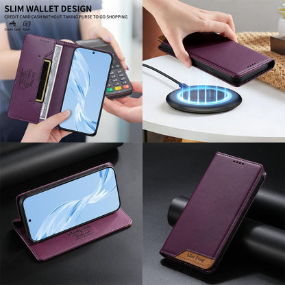 For Redmi K90 Pro Max / Poco F8 Ultra 5G Dierfeng Splicing Strong Magnetic RFID Vegan Leather Phone Case(Purple)