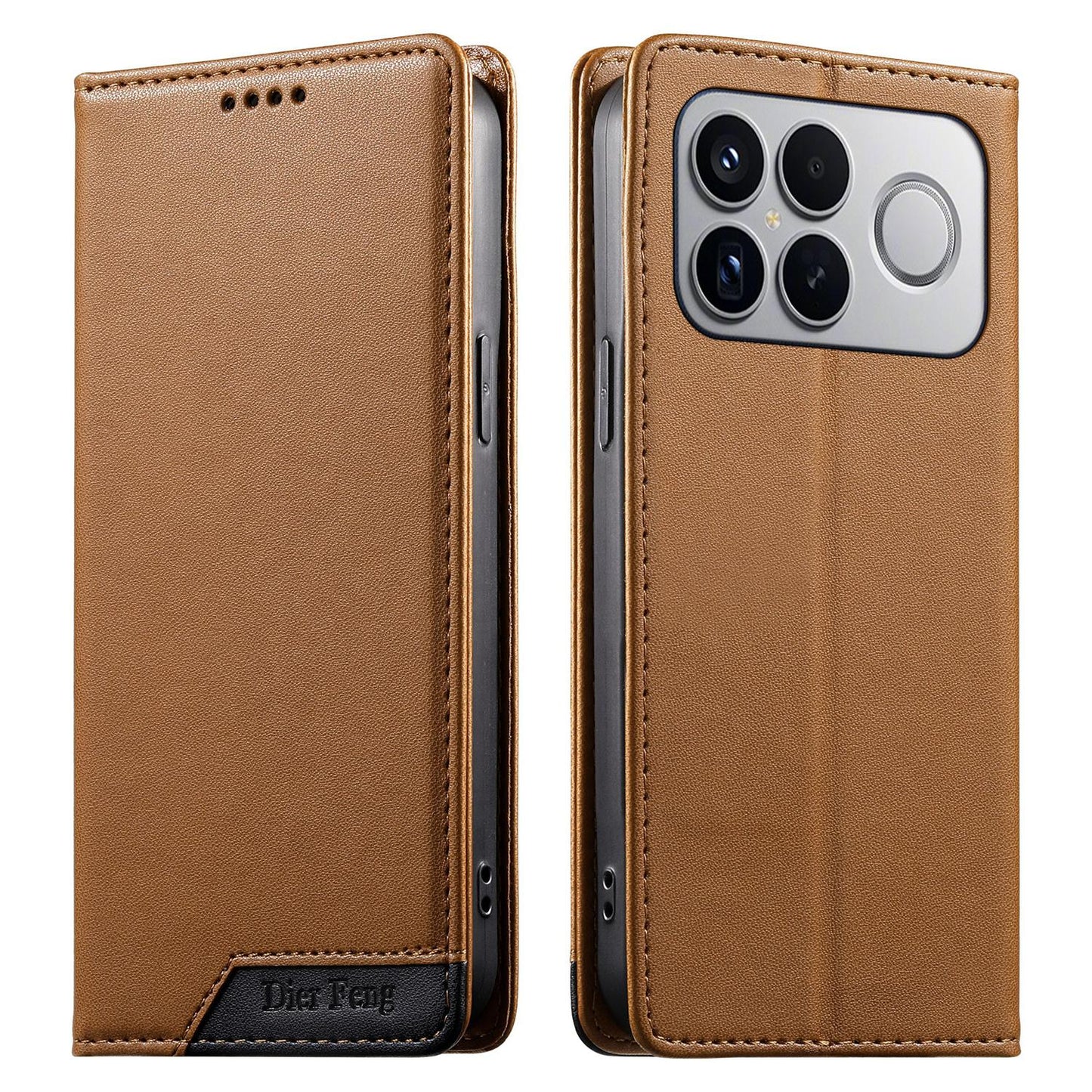 For Redmi K90 Pro Max / Poco F8 Ultra 5G Dierfeng Splicing Strong Magnetic RFID Vegan Leather Phone Case(Brown)