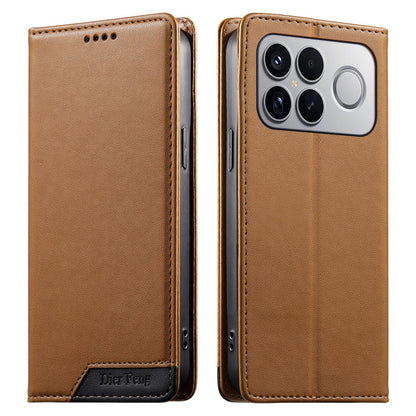 For Redmi K90 Pro Max / Poco F8 Ultra 5G Dierfeng Splicing Strong Magnetic RFID Vegan Leather Phone Case(Brown)