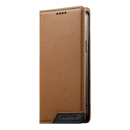 For Redmi K90 Pro Max / Poco F8 Ultra 5G Dierfeng Splicing Strong Magnetic RFID Vegan Leather Phone Case(Brown)
