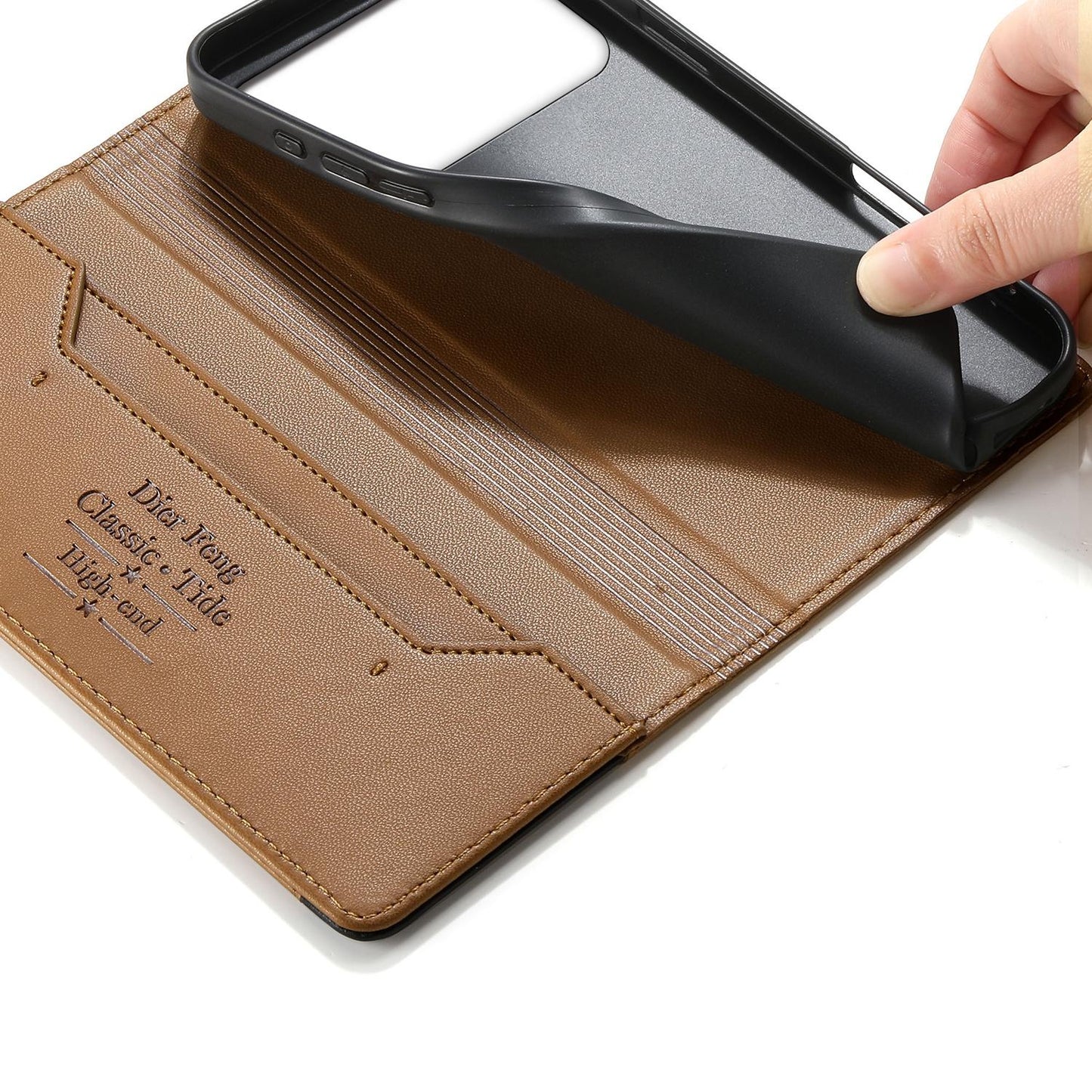 For Redmi K90 Pro Max / Poco F8 Ultra 5G Dierfeng Splicing Strong Magnetic RFID Vegan Leather Phone Case(Brown)