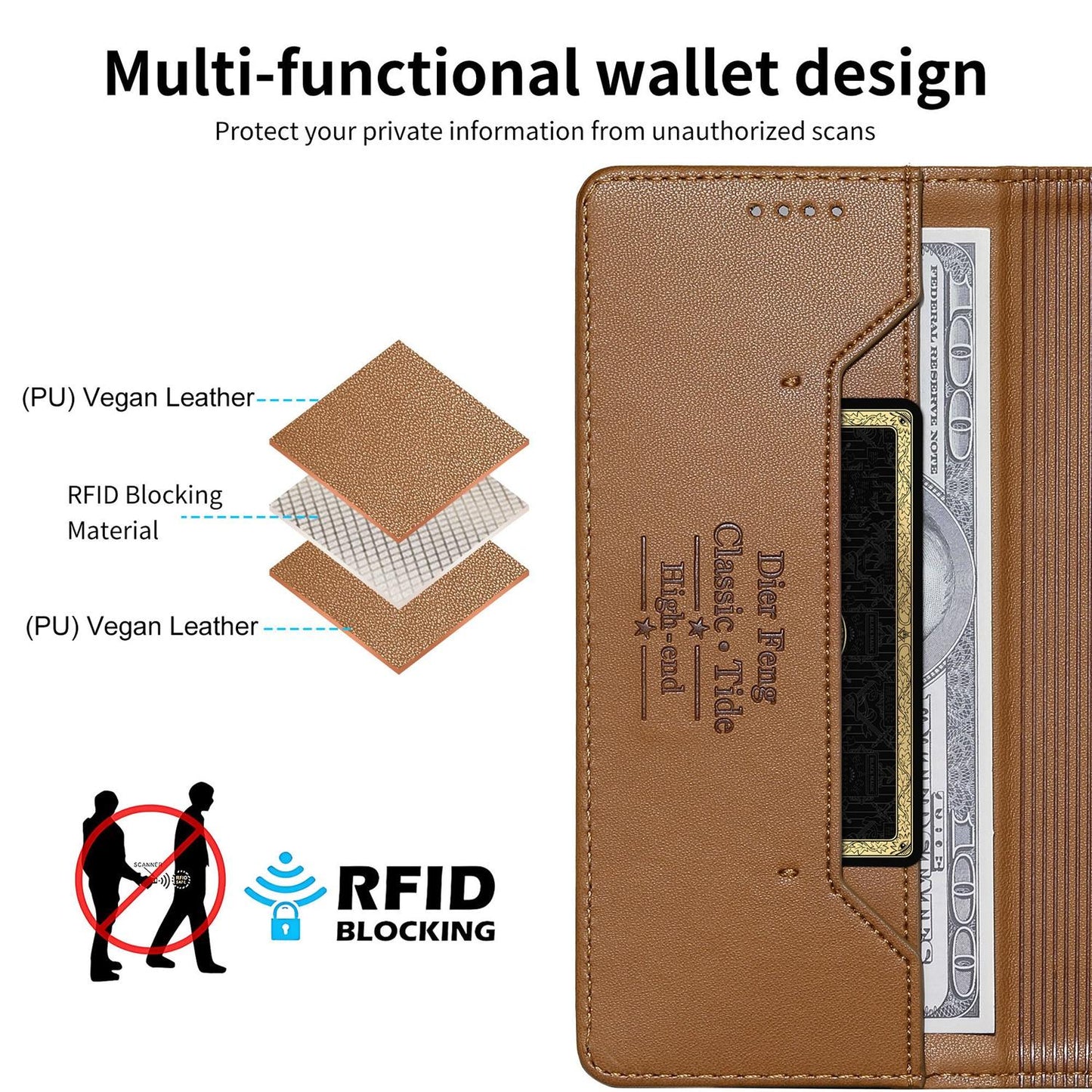 For Redmi K90 Pro Max / Poco F8 Ultra 5G Dierfeng Splicing Strong Magnetic RFID Vegan Leather Phone Case(Brown)