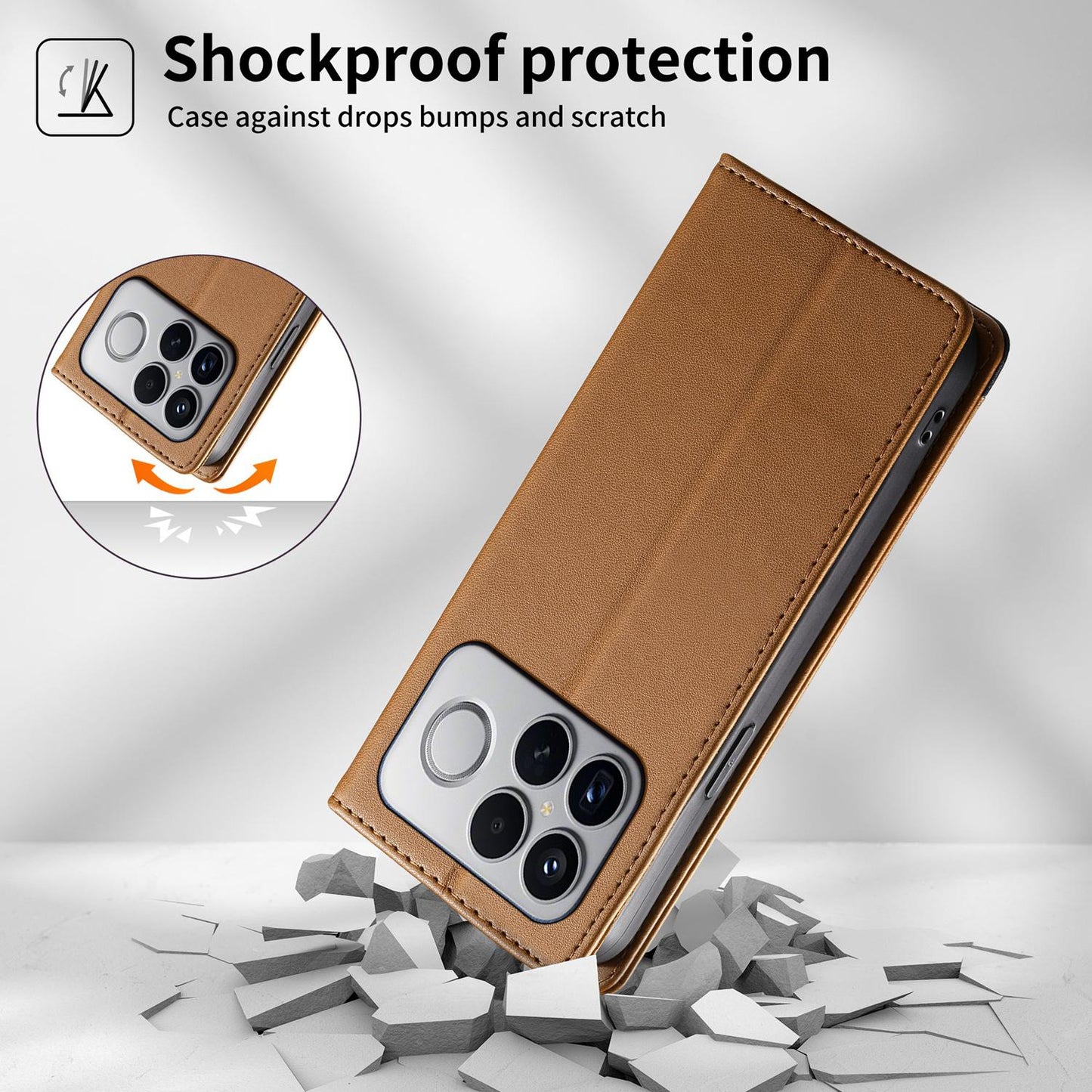 For Redmi K90 Pro Max / Poco F8 Ultra 5G Dierfeng Splicing Strong Magnetic RFID Vegan Leather Phone Case(Brown)