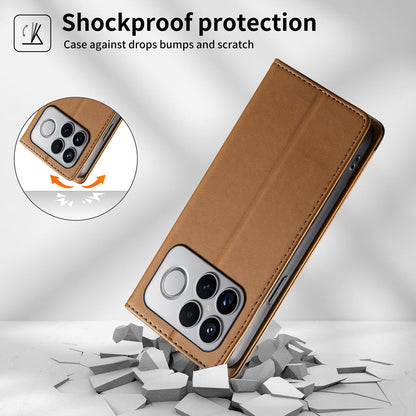 For Redmi K90 Pro Max / Poco F8 Ultra 5G Dierfeng Splicing Strong Magnetic RFID Vegan Leather Phone Case(Brown)