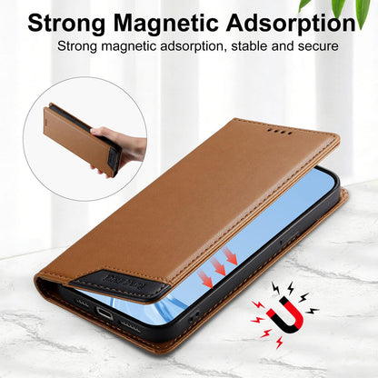 For Redmi K90 Pro Max / Poco F8 Ultra 5G Dierfeng Splicing Strong Magnetic RFID Vegan Leather Phone Case(Brown)