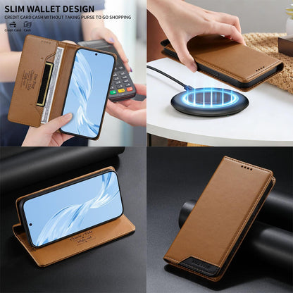 For Redmi K90 Pro Max / Poco F8 Ultra 5G Dierfeng Splicing Strong Magnetic RFID Vegan Leather Phone Case(Brown)