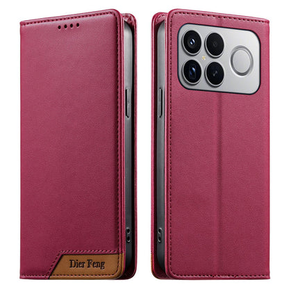 For Redmi K90 Pro Max / Poco F8 Ultra 5G Dierfeng Splicing Strong Magnetic RFID Vegan Leather Phone Case(Red)