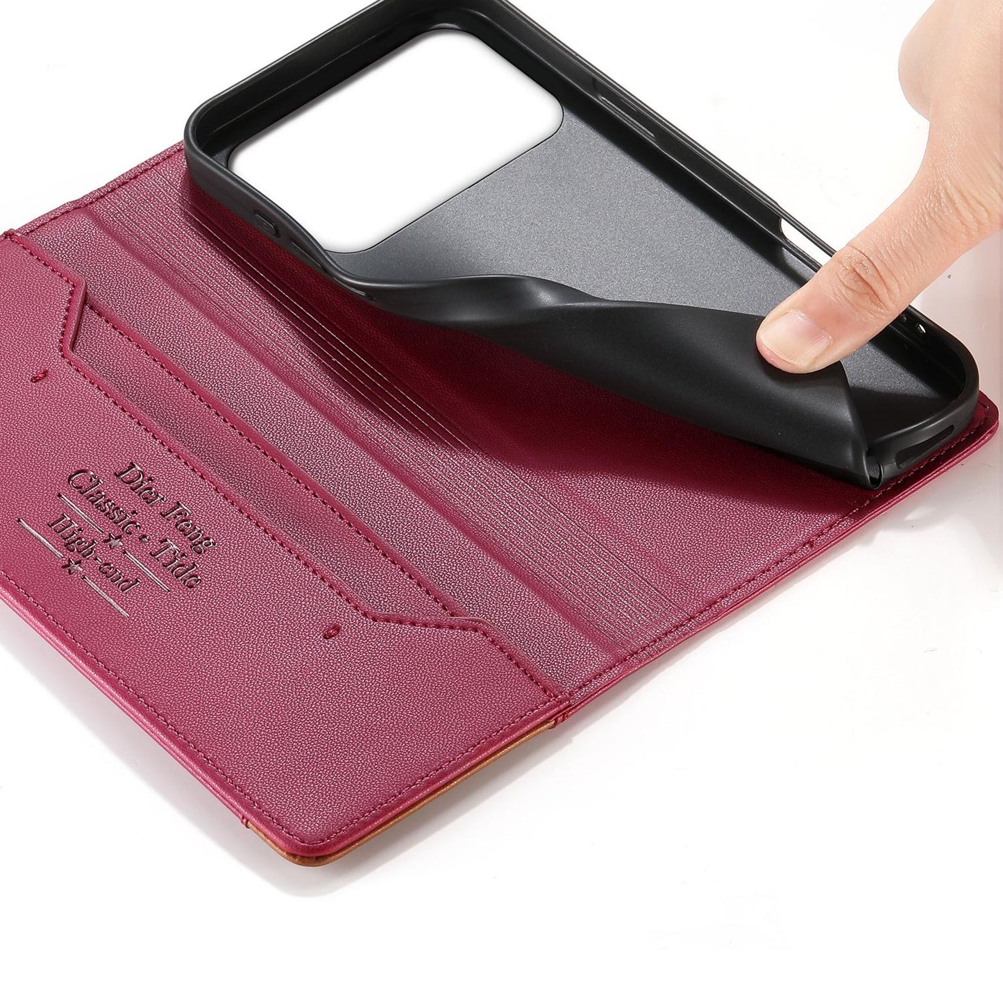 For Redmi K90 Pro Max / Poco F8 Ultra 5G Dierfeng Splicing Strong Magnetic RFID Vegan Leather Phone Case(Red)