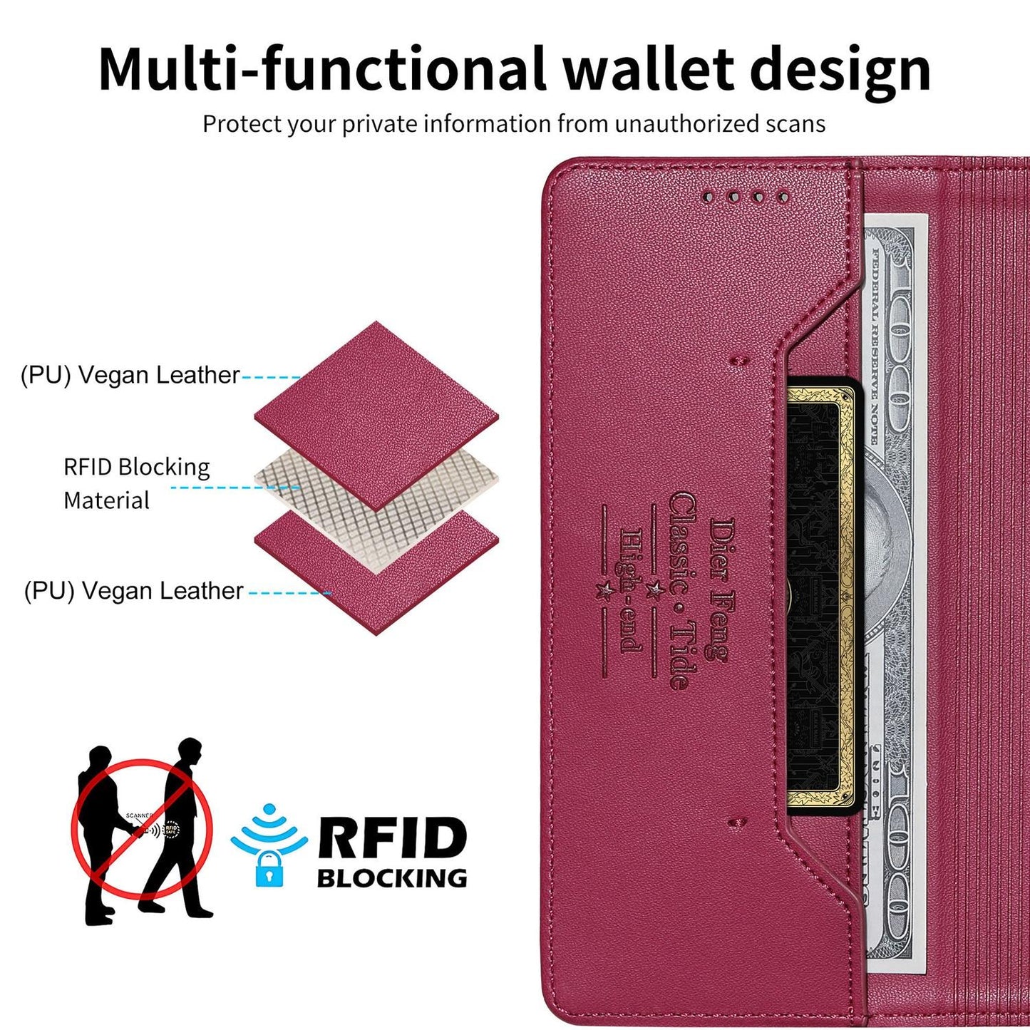 For Redmi K90 Pro Max / Poco F8 Ultra 5G Dierfeng Splicing Strong Magnetic RFID Vegan Leather Phone Case(Red)