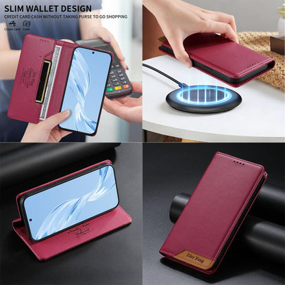 For Redmi K90 Pro Max / Poco F8 Ultra 5G Dierfeng Splicing Strong Magnetic RFID Vegan Leather Phone Case(Red)