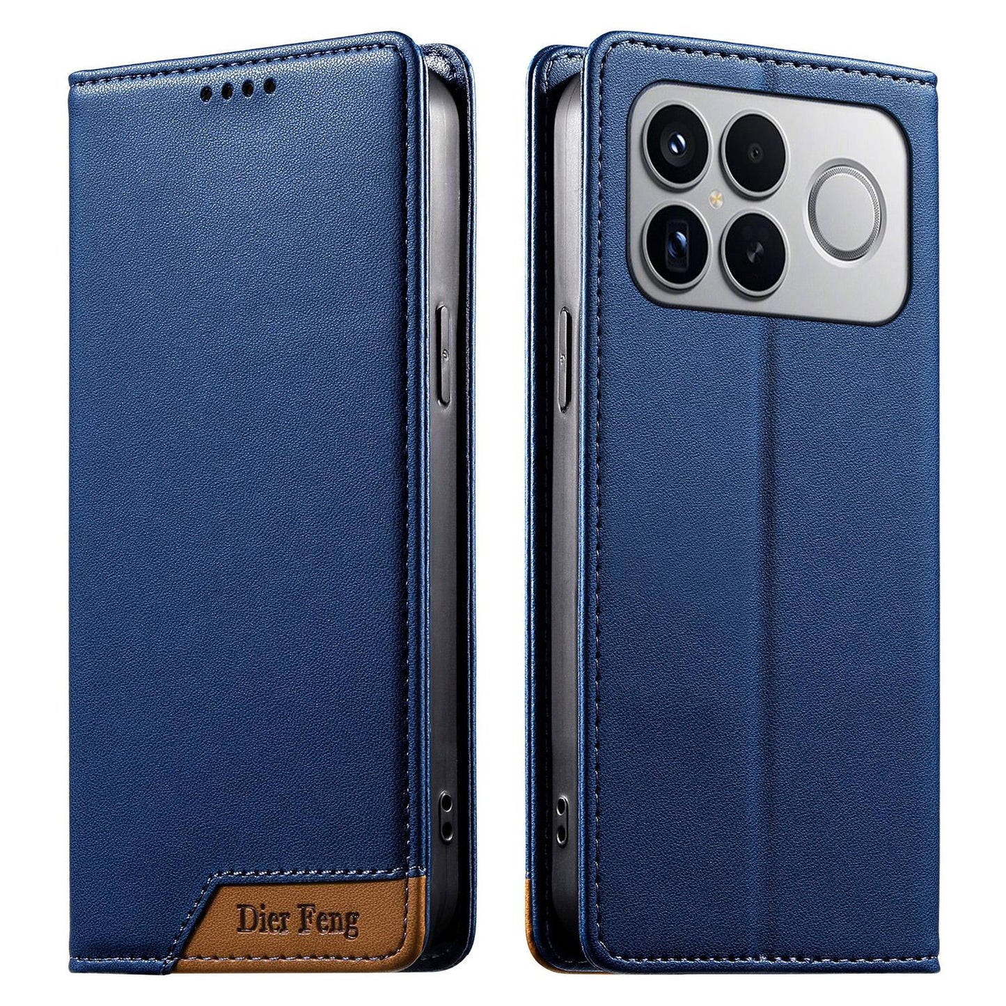 For Redmi K90 Pro Max / Poco F8 Ultra 5G Dierfeng Splicing Strong Magnetic RFID Vegan Leather Phone Case(Blue)