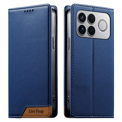 For Redmi K90 Pro Max / Poco F8 Ultra 5G Dierfeng Splicing Strong Magnetic RFID Vegan Leather Phone Case(Blue)