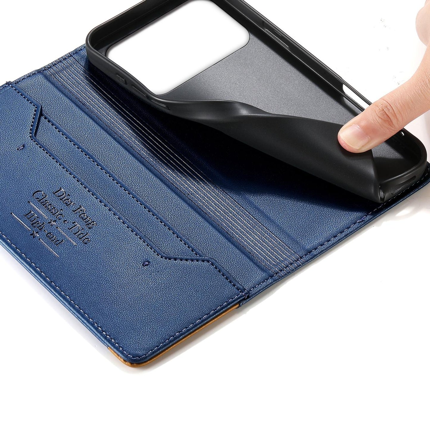 For Redmi K90 Pro Max / Poco F8 Ultra 5G Dierfeng Splicing Strong Magnetic RFID Vegan Leather Phone Case(Blue)
