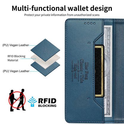 For Redmi K90 Pro Max / Poco F8 Ultra 5G Dierfeng Splicing Strong Magnetic RFID Vegan Leather Phone Case(Blue)