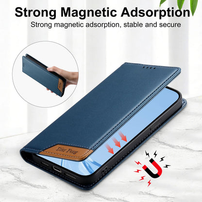 For Redmi K90 Pro Max / Poco F8 Ultra 5G Dierfeng Splicing Strong Magnetic RFID Vegan Leather Phone Case(Blue)
