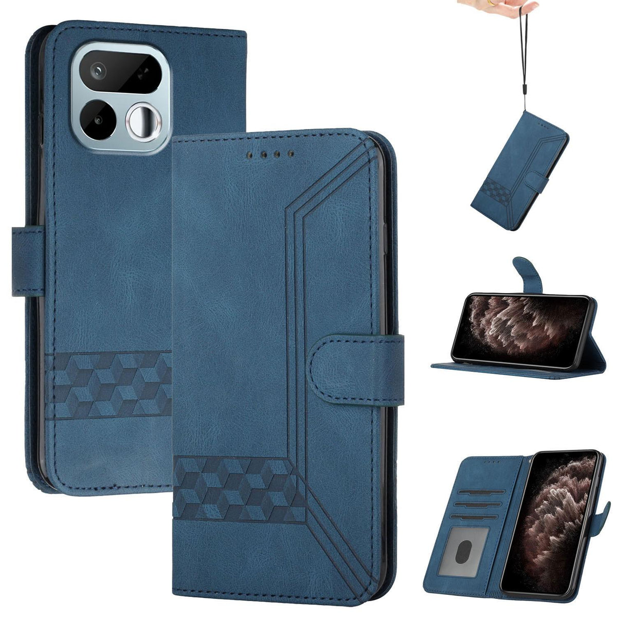 For Realme 16T 5G Cubic Skin Feel Flip Leather Phone Case - Blue - EDA009133807A