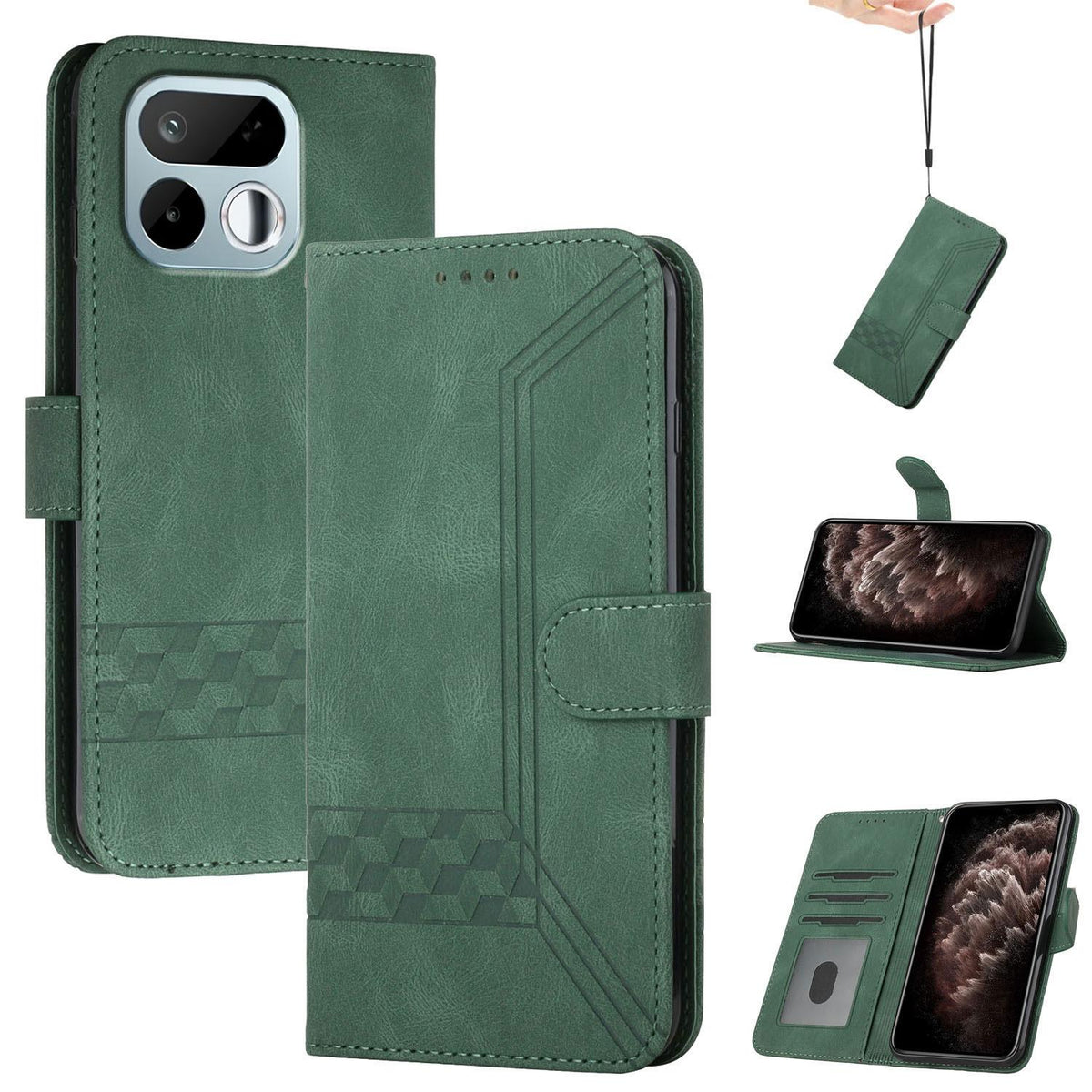 For Realme 16T 5G Cubic Skin Feel Flip Leather Phone Case - Green - EDA009133807C