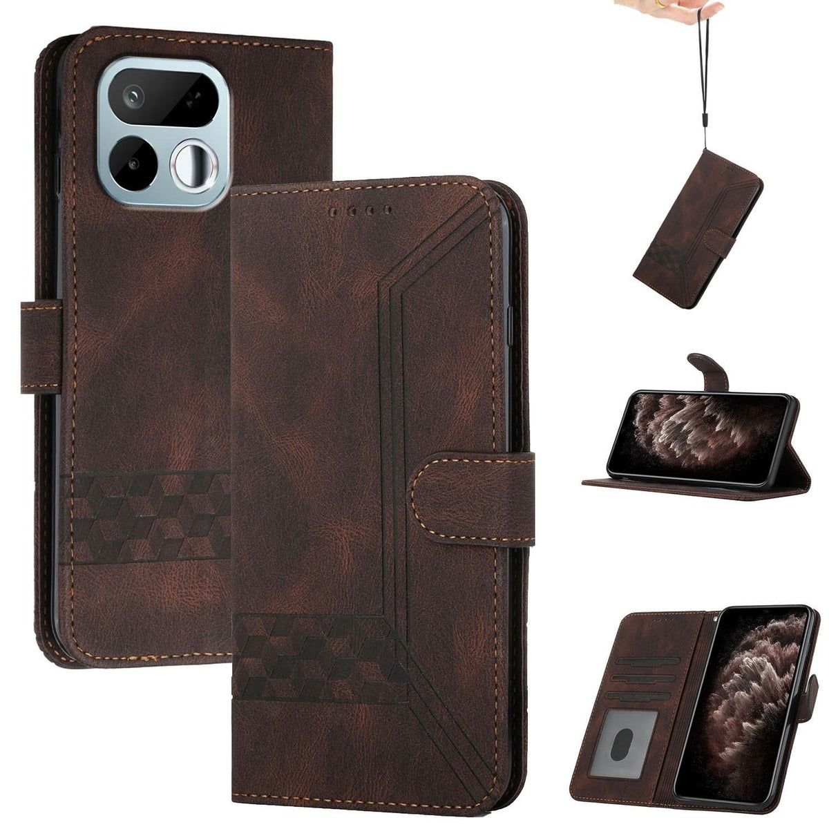 For Realme 16T 5G Cubic Skin Feel Flip Leather Phone Case - Brown - EDA009133807E