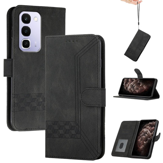 For Realme C100 4G Cubic Skin Feel Flip Leather Phone Case - Black - EDA009133808D