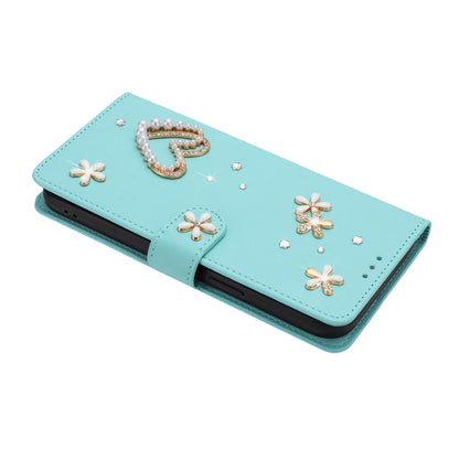 For Xiaomi Poco F8 Ultra / Redmi K90 Pro Max ZS01 Double-Layer Heart Floral Vegan Leather Phone Case with Wrist Strap(Mint Green)