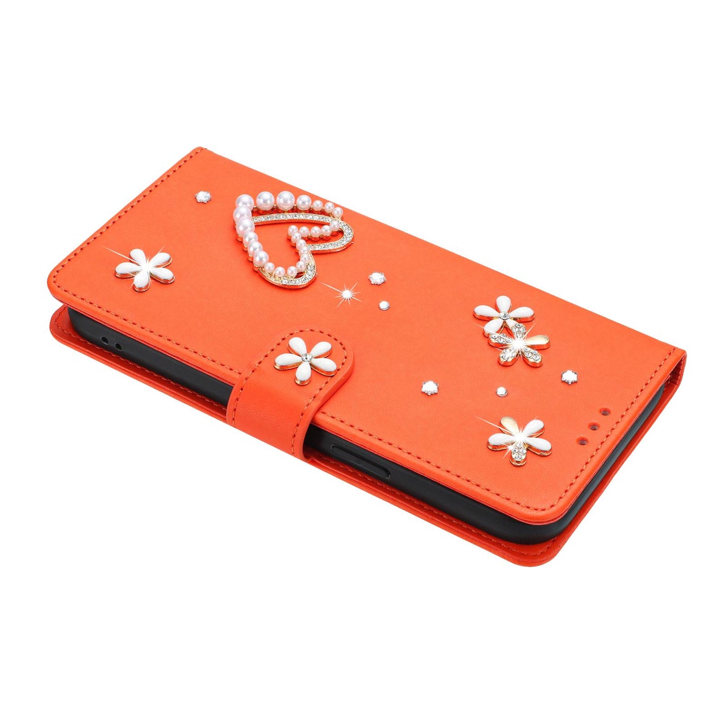 For Xiaomi Poco F8 Ultra / Redmi K90 Pro Max ZS01 Double-Layer Heart Floral Vegan Leather Phone Case with Wrist Strap(Orange)
