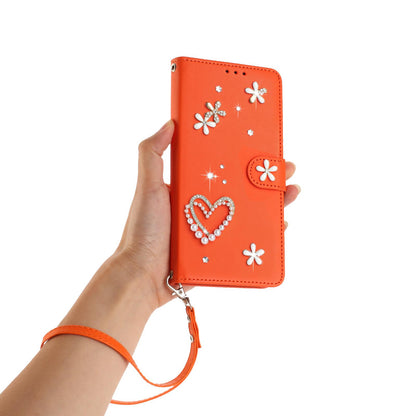For Xiaomi Poco F8 Ultra / Redmi K90 Pro Max ZS01 Double-Layer Heart Floral Vegan Leather Phone Case with Wrist Strap(Orange)