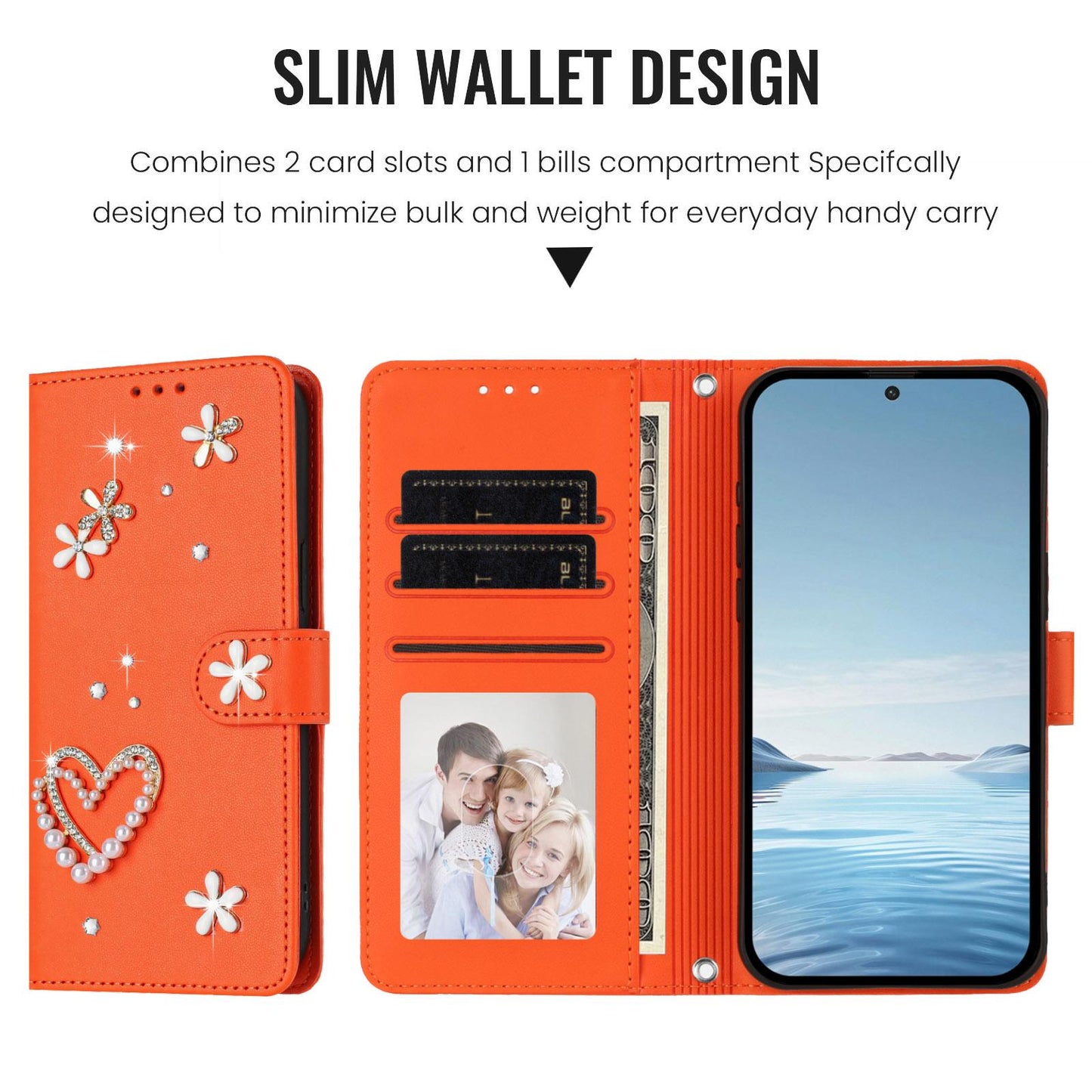 For Xiaomi Poco F8 Ultra / Redmi K90 Pro Max ZS01 Double-Layer Heart Floral Vegan Leather Phone Case with Wrist Strap(Orange)