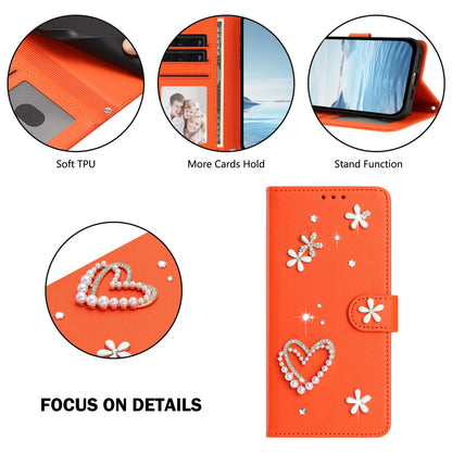 For Xiaomi Poco F8 Ultra / Redmi K90 Pro Max ZS01 Double-Layer Heart Floral Vegan Leather Phone Case with Wrist Strap(Orange)
