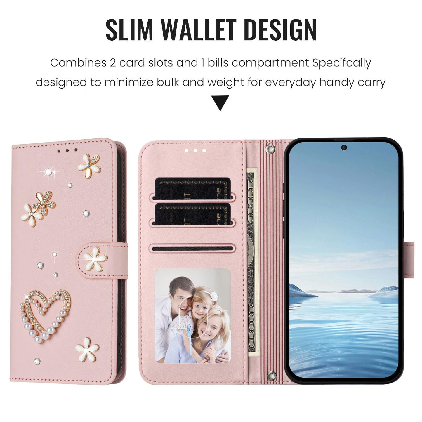 For Xiaomi Poco F8 Ultra / Redmi K90 Pro Max ZS01 Double-Layer Heart Floral Vegan Leather Phone Case with Wrist Strap(Pink)