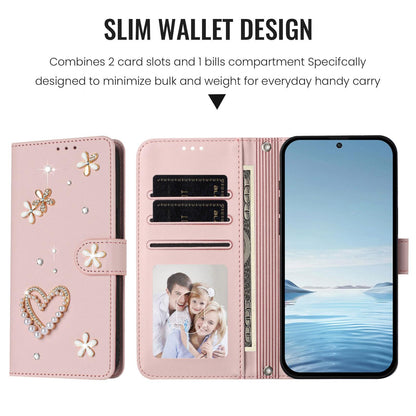For Xiaomi Poco F8 Ultra / Redmi K90 Pro Max ZS01 Double-Layer Heart Floral Vegan Leather Phone Case with Wrist Strap(Pink)