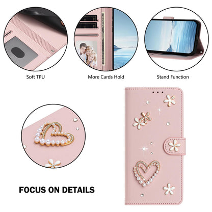 For Xiaomi Poco F8 Ultra / Redmi K90 Pro Max ZS01 Double-Layer Heart Floral Vegan Leather Phone Case with Wrist Strap(Pink)