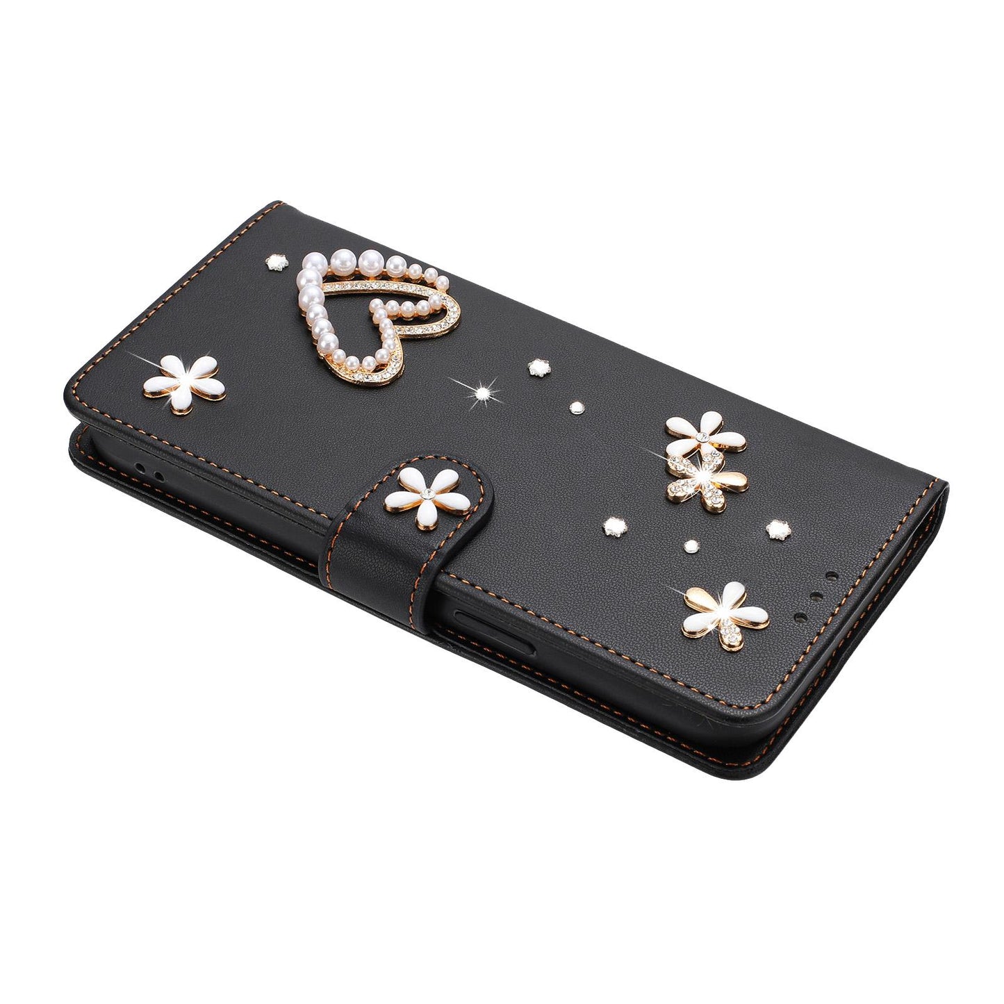 For Xiaomi Poco F8 Ultra / Redmi K90 Pro Max ZS01 Double-Layer Heart Floral Vegan Leather Phone Case with Wrist Strap(Black)