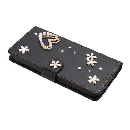 For Xiaomi Poco F8 Ultra / Redmi K90 Pro Max ZS01 Double-Layer Heart Floral Vegan Leather Phone Case with Wrist Strap(Black)