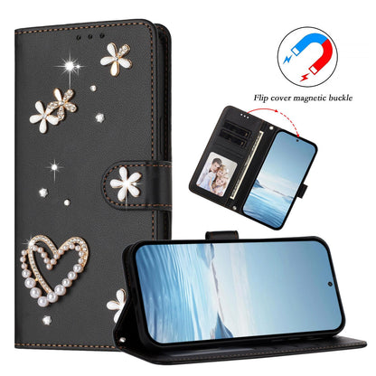 For Xiaomi Poco F8 Ultra / Redmi K90 Pro Max ZS01 Double-Layer Heart Floral Vegan Leather Phone Case with Wrist Strap(Black)