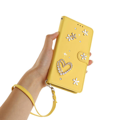 For Xiaomi Poco F8 Ultra / Redmi K90 Pro Max ZS01 Double-Layer Heart Floral Vegan Leather Phone Case with Wrist Strap(Yellow)