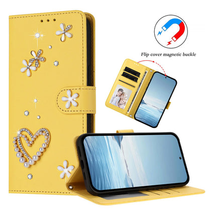 For Xiaomi Poco F8 Ultra / Redmi K90 Pro Max ZS01 Double-Layer Heart Floral Vegan Leather Phone Case with Wrist Strap(Yellow)