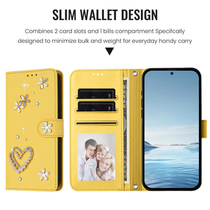 For Xiaomi Poco F8 Ultra / Redmi K90 Pro Max ZS01 Double-Layer Heart Floral Vegan Leather Phone Case with Wrist Strap(Yellow)