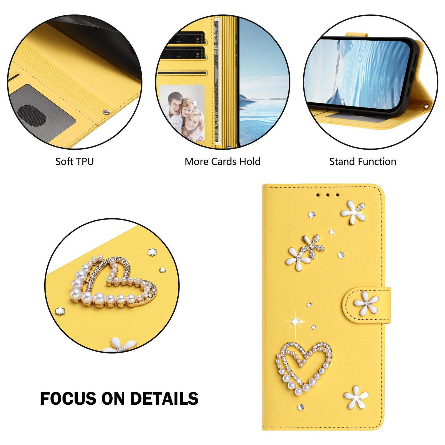For Xiaomi Poco F8 Ultra / Redmi K90 Pro Max ZS01 Double-Layer Heart Floral Vegan Leather Phone Case with Wrist Strap(Yellow)