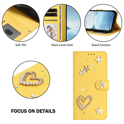 For Xiaomi Poco F8 Ultra / Redmi K90 Pro Max ZS01 Double-Layer Heart Floral Vegan Leather Phone Case with Wrist Strap(Yellow)