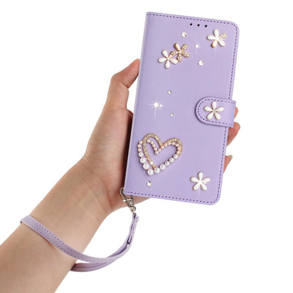For Xiaomi Poco F8 Ultra / Redmi K90 Pro Max ZS01 Double-Layer Heart Floral Vegan Leather Phone Case with Wrist Strap(Light Purple)