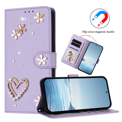 For Xiaomi Poco F8 Ultra / Redmi K90 Pro Max ZS01 Double-Layer Heart Floral Vegan Leather Phone Case with Wrist Strap(Light Purple)